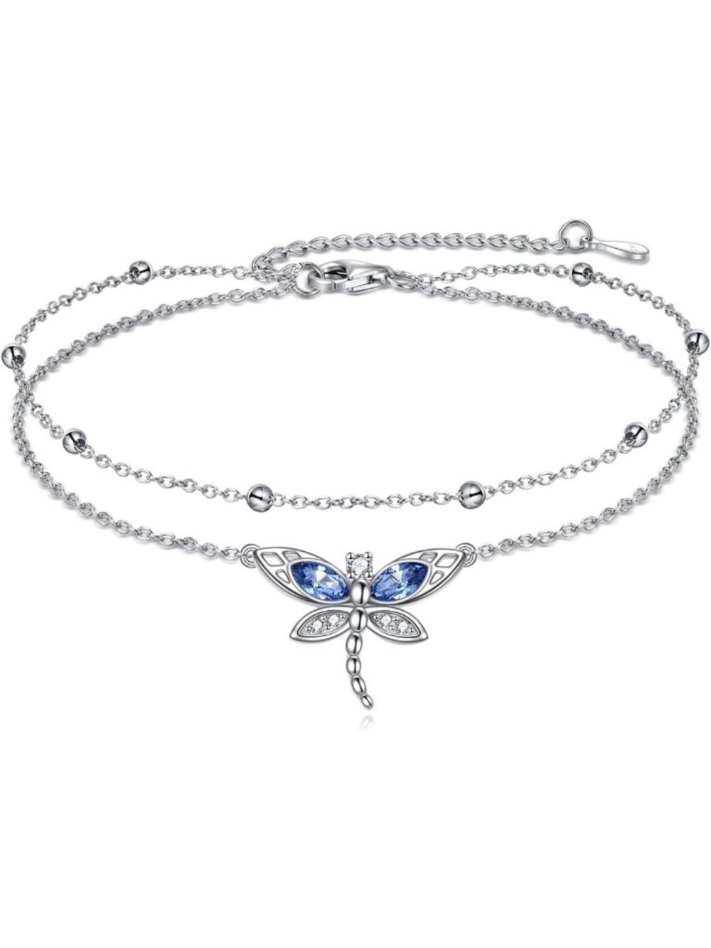 Sterling Silver Dragonfly Anklet with Crystal - Perfect Gift for Women’s